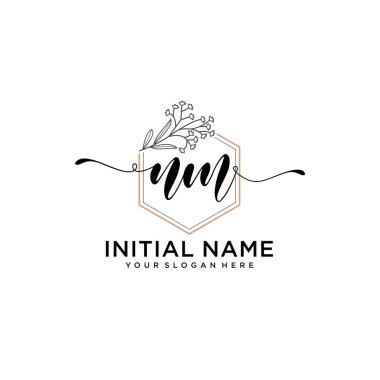 Geometrik Çerçeve ile El Yazısı Çiçek Baş Logosu NM