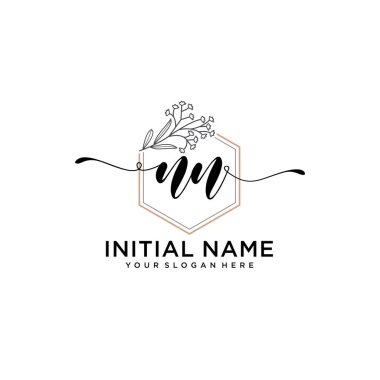Geometrik Çerçeve ile El Yazısı Çiçek Baş Logosu NN