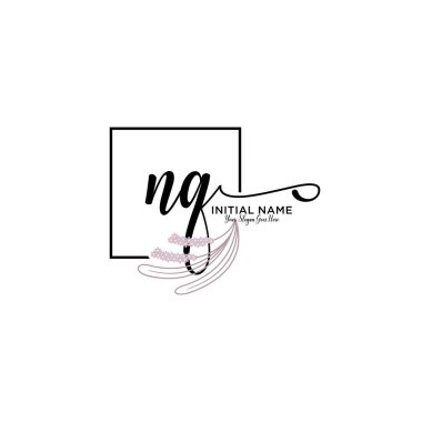 Geometrik Çerçeve ile El Yazısı Çiçek Baş Logosu NQ