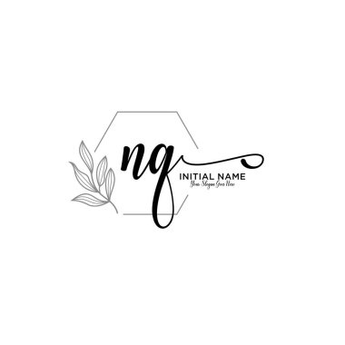 Geometrik Çerçeve ile El Yazısı Çiçek Baş Logosu NQ