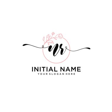 Geometrik Çerçeve ile El Yazısı Çiçek Baş Logosu NR