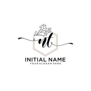 Geometrik Çerçeveli El Yazısı Çiçek Baş Logosu NT