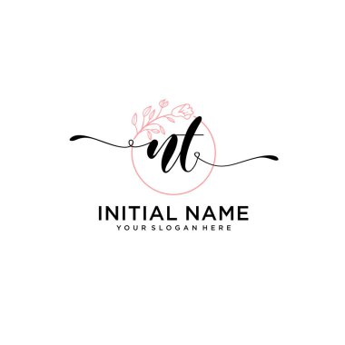 Geometrik Çerçeveli El Yazısı Çiçek Baş Logosu NT