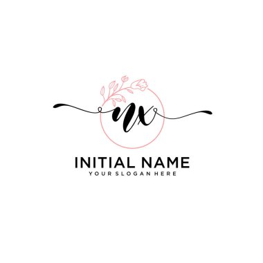 Geometrik Çerçeve ile El Yazısı Çiçek Baş Logosu NX