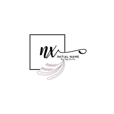 Geometrik Çerçeve ile El Yazısı Çiçek Baş Logosu NX