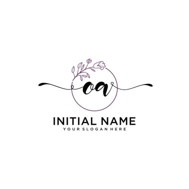Geometrik Çerçeveli El Yazısı Çiçek Baş Logosu OA