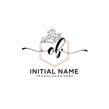 Geometrik Çerçeveli El Yazısı Çiçek Baş Logosu OB