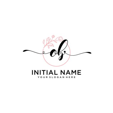 Geometrik Çerçeveli El Yazısı Çiçek Baş Logosu OB