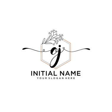 Geometrik Çerçeveli El Yazısı Çiçek Baş Logosu OJ
