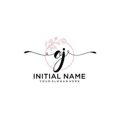 Geometrik Çerçeveli El Yazısı Çiçek Baş Logosu OJ