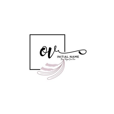 Geometrik Çerçeveli El Yazısı Çiçek Logosu OV