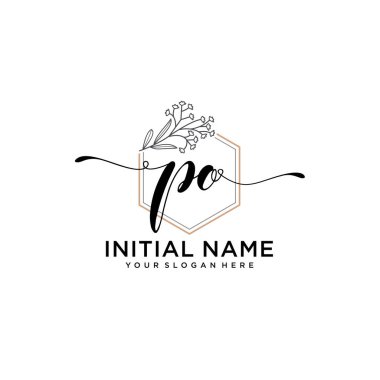 Geometrik Çerçeve ile El Yazısı Çiçek Logosu