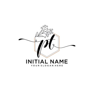 Geometrik Çerçeveli El Yazısı Çiçek Baş Logosu PT