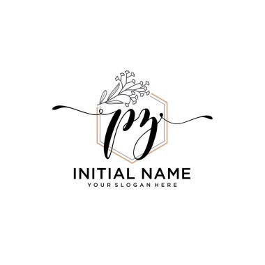 Geometrik Çerçeve ile El Yazısı Çiçek Logosu PZ