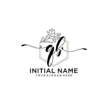 Geometrik Çerçeve ile El Yazısı Çiçek Baş Logosu QB