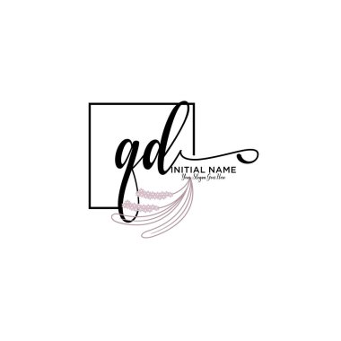 Geometrik Çerçeve ile El Yazısı Çiçek Baş Logosu QD