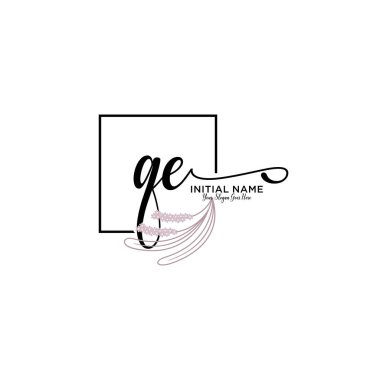 Geometrik Çerçeve ile El Yazısı: Çiçek Baş Logosu QE