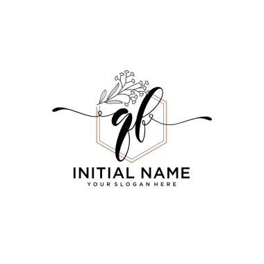 Geometrik Çerçeve ile El Yazısı Çiçek Baş Logosu QF