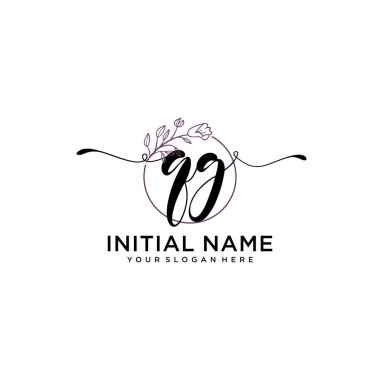 Geometrik Çerçeve ile El Yazısı Çiçek Baş Logosu QG