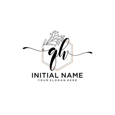 Geometrik Çerçeve ile El Yazısı Çiçek Baş Logosu QH