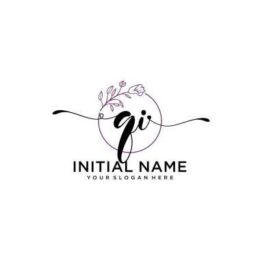 Geometrik Çerçeve ile El Yazısı: Çiçek Baş Logosu QI