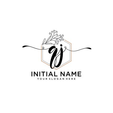 Geometrik Çerçeve ile El Yazısı Çiçek Baş Logosu QJ