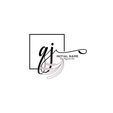Geometrik Çerçeve ile El Yazısı Çiçek Baş Logosu QJ