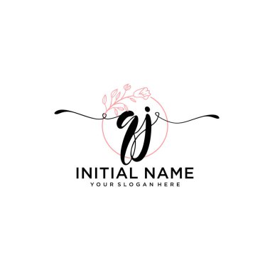 Geometrik Çerçeve ile El Yazısı Çiçek Baş Logosu QJ