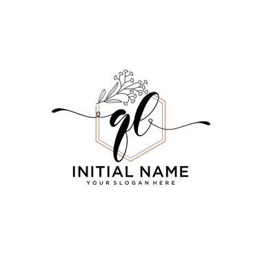 Geometrik Çerçeve ile El Yazısı Çiçek Baş Logosu QL