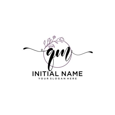 Geometrik Çerçeve ile El Yazısı Çiçek Baş Logosu QM