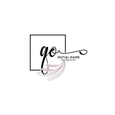 Geometrik Çerçeve ile El Yazısı Çiçek Baş Logosu QO