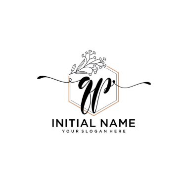Geometrik Çerçeve ile El Yazısı Çiçek Baş Logosu QP