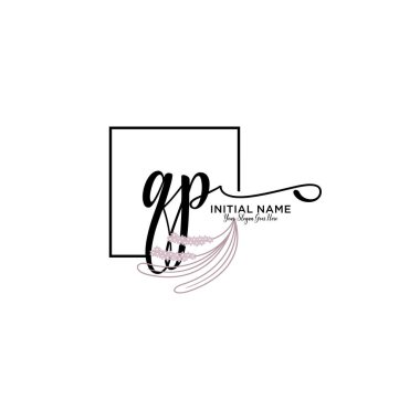 Geometrik Çerçeve ile El Yazısı Çiçek Baş Logosu QP