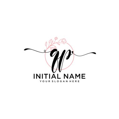 Geometrik Çerçeve ile El Yazısı Çiçek Baş Logosu QP