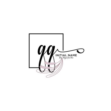 Geometrik Çerçeve ile El Yazısı: Çiçek Baş Logosu QQ