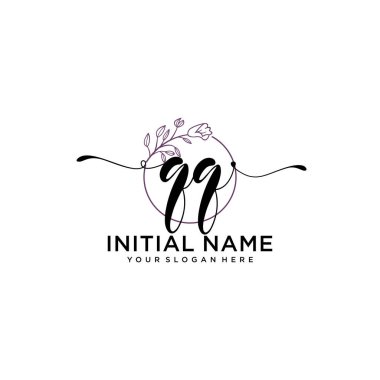 Geometrik Çerçeve ile El Yazısı: Çiçek Baş Logosu QQ