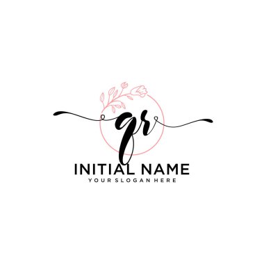 Geometrik Çerçeve ile El Yazısı Çiçek Baş Logosu QR