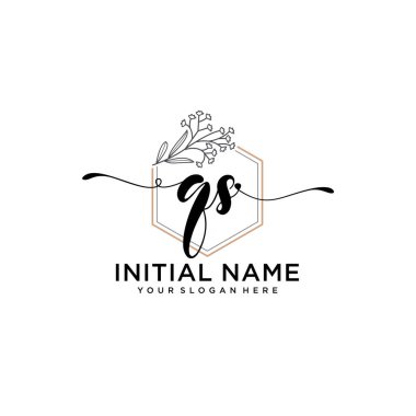 Geometrik Çerçeve ile El Yazısı Çiçek Baş Logosu QS
