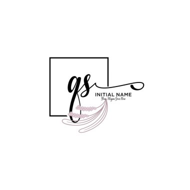 Geometrik Çerçeve ile El Yazısı Çiçek Baş Logosu QS