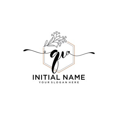 Geometrik Çerçeve ile El Yazısı Çiçek Baş Logosu QV