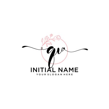 Geometrik Çerçeve ile El Yazısı Çiçek Baş Logosu QV