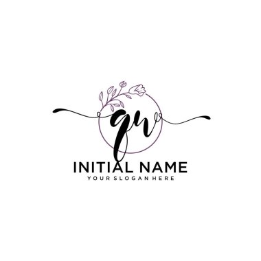 Geometrik Çerçeve ile El Yazısı: Çiçek Baş Logosu QW