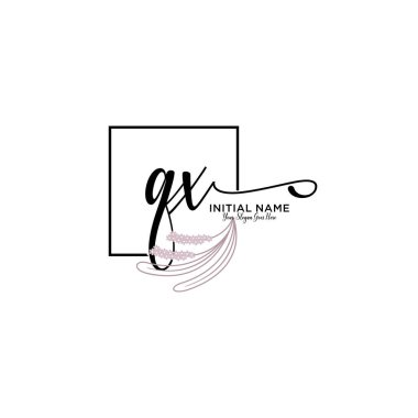 Geometrik Çerçeve ile El Yazısı Çiçek Baş Logosu QX