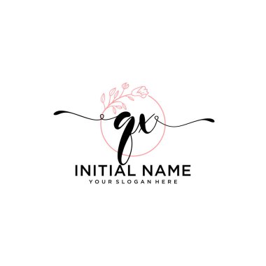 Geometrik Çerçeve ile El Yazısı Çiçek Baş Logosu QX