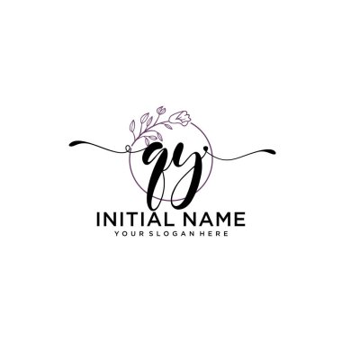 Geometrik Çerçeve ile El Yazısı Çiçek Baş Logosu QY