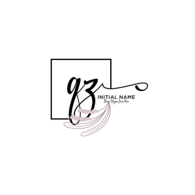 Geometrik Çerçeve ile El Yazısı Çiçek Baş Logosu QZ
