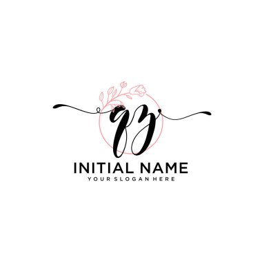 Geometrik Çerçeve ile El Yazısı Çiçek Baş Logosu QZ