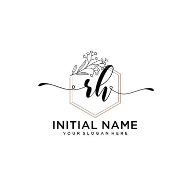Geometrik Çerçeveli El Yazısı Çiçek Baş Logosu RH