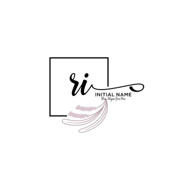 Geometrik Çerçeve ile El Yazısı Çiçek Baş Logosu RI