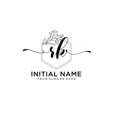 Geometrik Çerçeve ile El Yazısı Çiçek Baş Logosu RK
